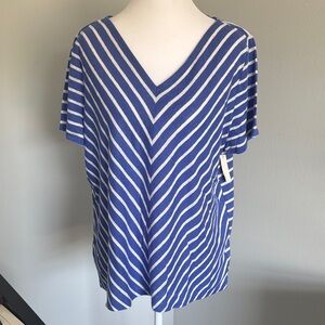 Talbots Blue and White Chevron Stripe V-Neck Top